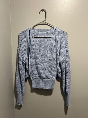 Light Blue Women's Knit Wrap Tank Top and Cardigan